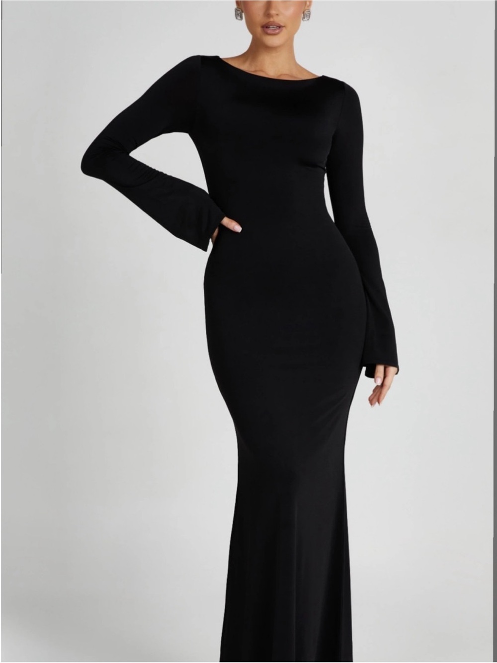 Meshki Tarna Fishtail Maxi Black Long Sleeve Maxi Dress